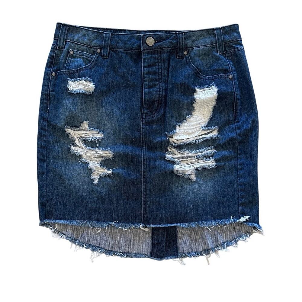 *Tinseltown Distressed Denim Skirt Size Medium